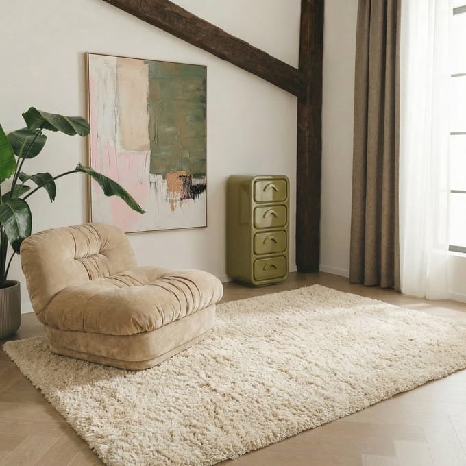 Hoogpolig vloerkleed wit/ivoor Teddy Mrcarpet