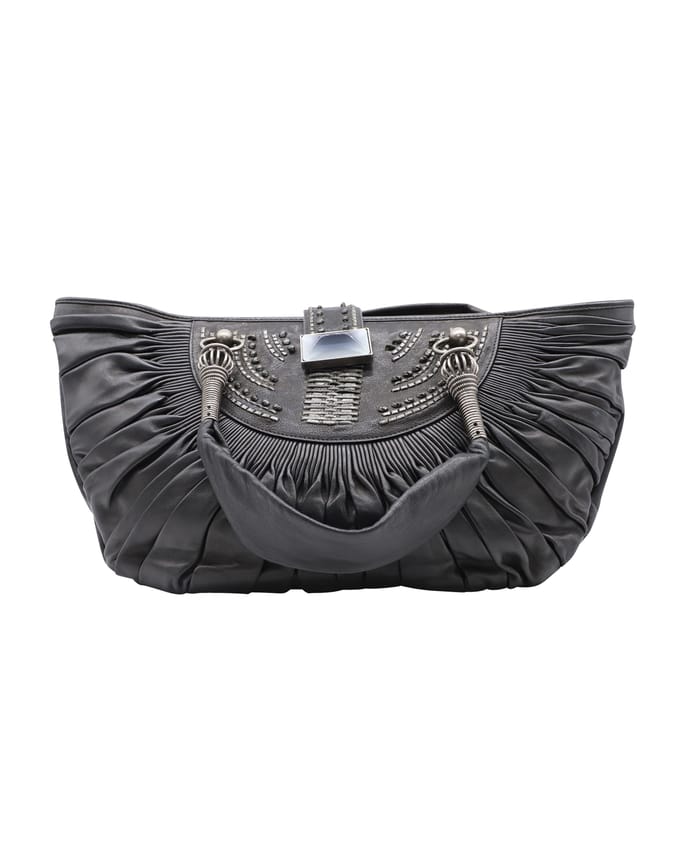 Dior Geplooide Plissé Tote in Zwart Leer
