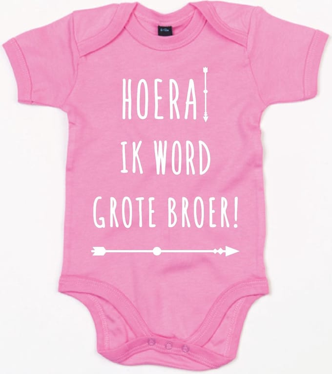 Rompertje Hoera Grote Broer-Bubble Gum Pink-3-6 Maanden