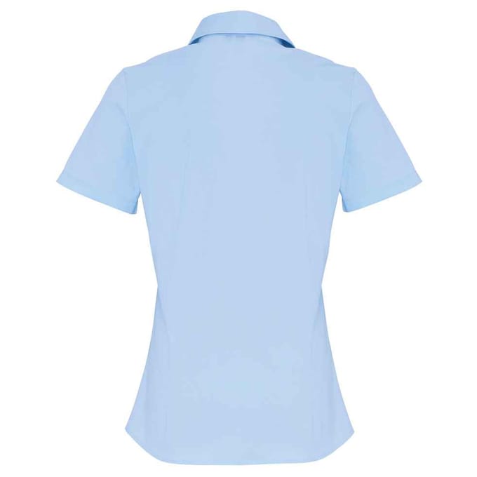 Premier Dames/Dames Katoen Popeline Stretch Overhemd met Korte Mouwen (Lichtblauw)