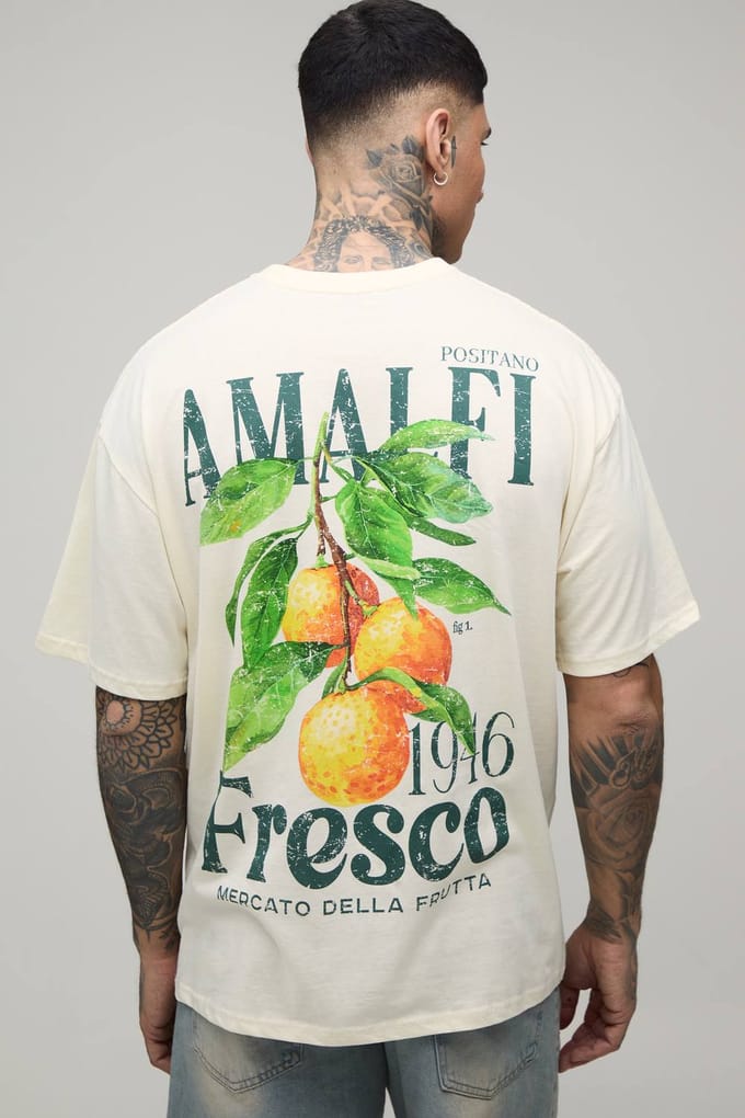 Lang Oversized T-shirt Met Amalfi-citroenprint | Ecru | Size Large