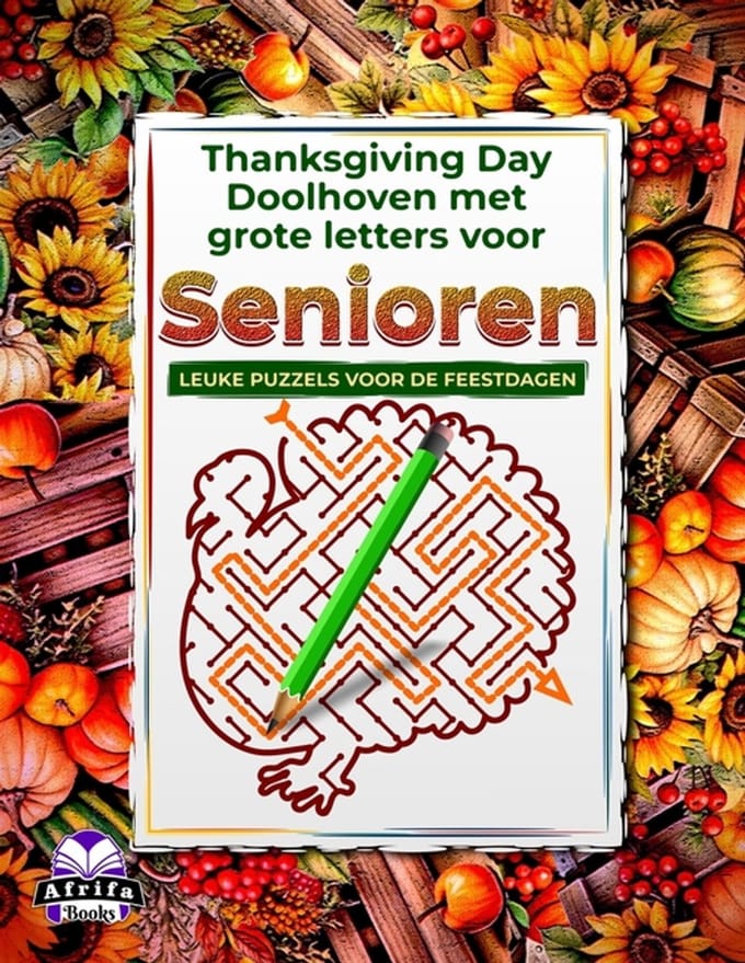 Thanksgiving Day Doolhoven met grote letters voor senioren