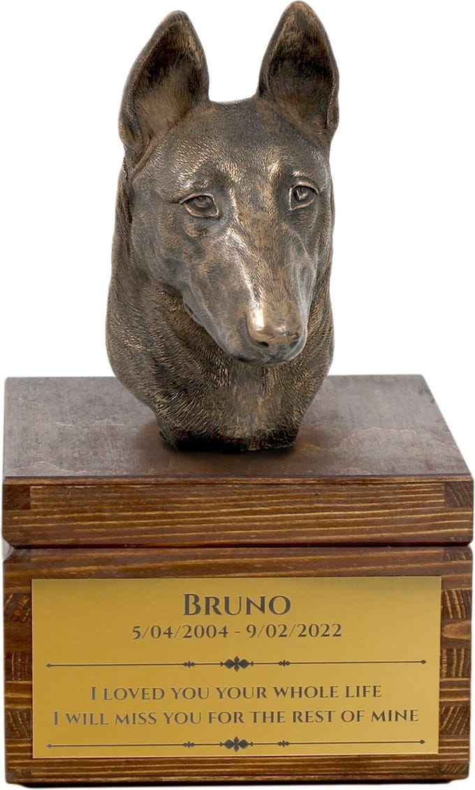 Malinois urn voor hondenas met beeldje - gepersonaliseerde hondenurn