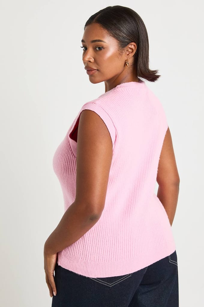 boohoo Dames Plus Gebreide Vest met ronde hals | Pink | Maat: 28