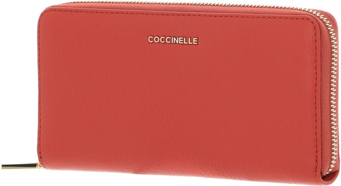 COCCINELLE Leren Portemonnee Metallic Soft Zip Around Wallet Grenadine Red Lichtrood