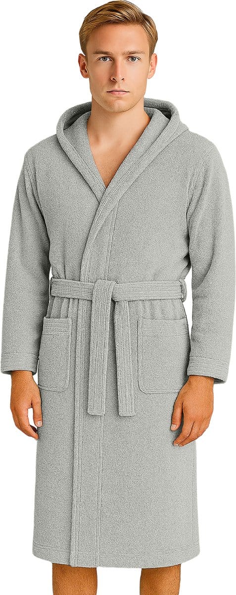 Barbons Badjas Heren - Katoen met Capuchon - Oekotex - Lichtgrijs - S