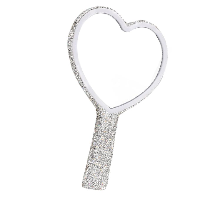 Witte Handspiegel met Strasssteentjes Hoge Definitie Draagbaar Schattige Hartvormige Spiegel met Handvat voor white