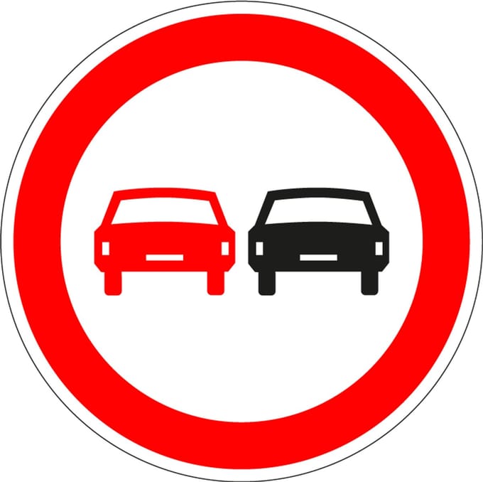 Inhaalverbod bord - kunststof - F1 100 mm