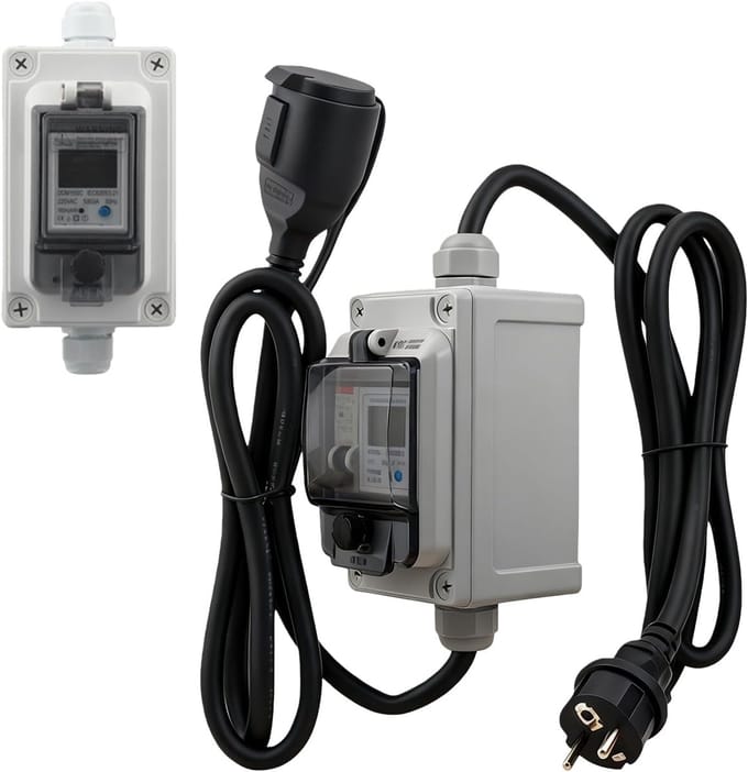 Digitale Stroommeter - Energie Verbruiksmeter - Stroom Verbruik Meten - Met Aardlekschakelaar - IP67 Waterdicht - Wit