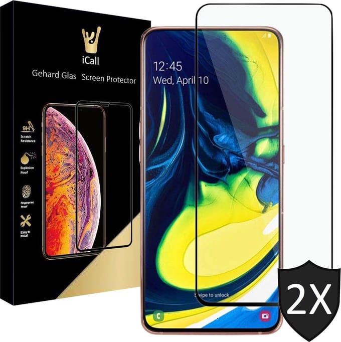 Screenprotector geschikt voor Samsung A80 - Full Screen Protector Glas - 2 Stuks