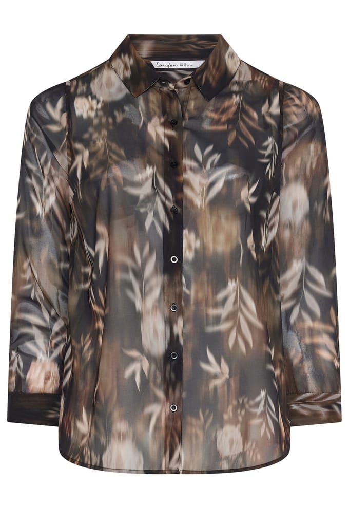 Yours London Bruine Blouse Met Abstracte Bloemenprint Size 48