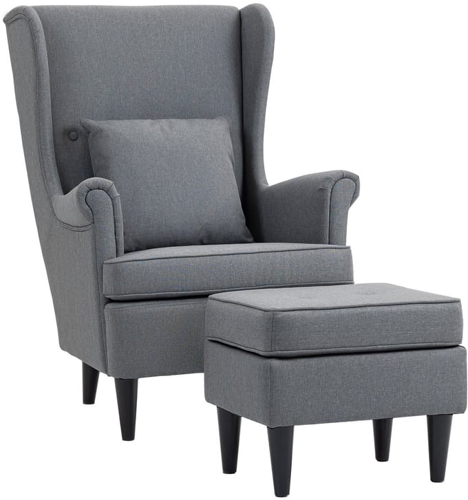 HOMCOM Accent Chair with Ottoman-Polyester, Schaumstoff-83L x 75B x 104H cm-Grau