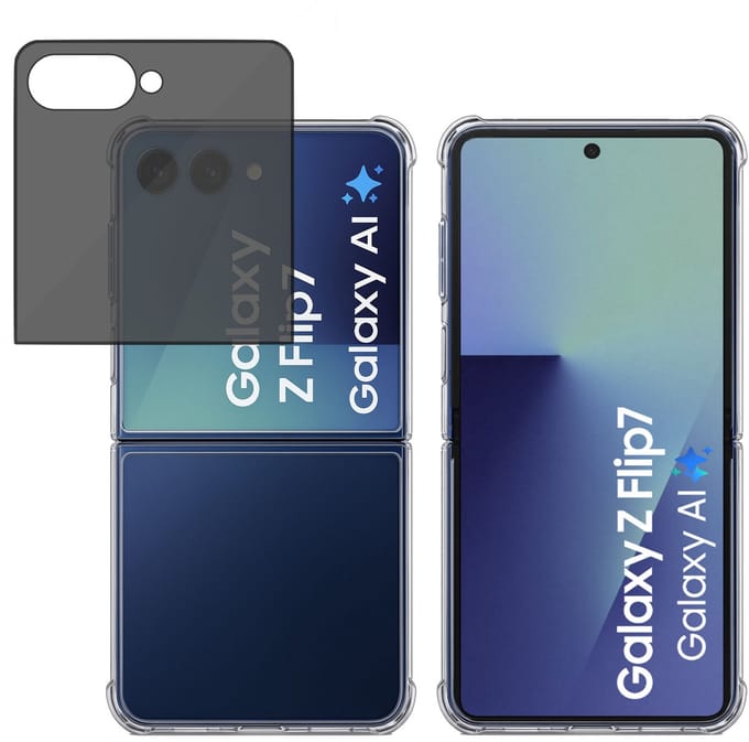 TechNow Hoesje + Privé Screenprotector geschikt voor Samsung Galaxy Z Flip 7 Hoesje Screenprotector - Privacy Tempered Glass - Case Transparant