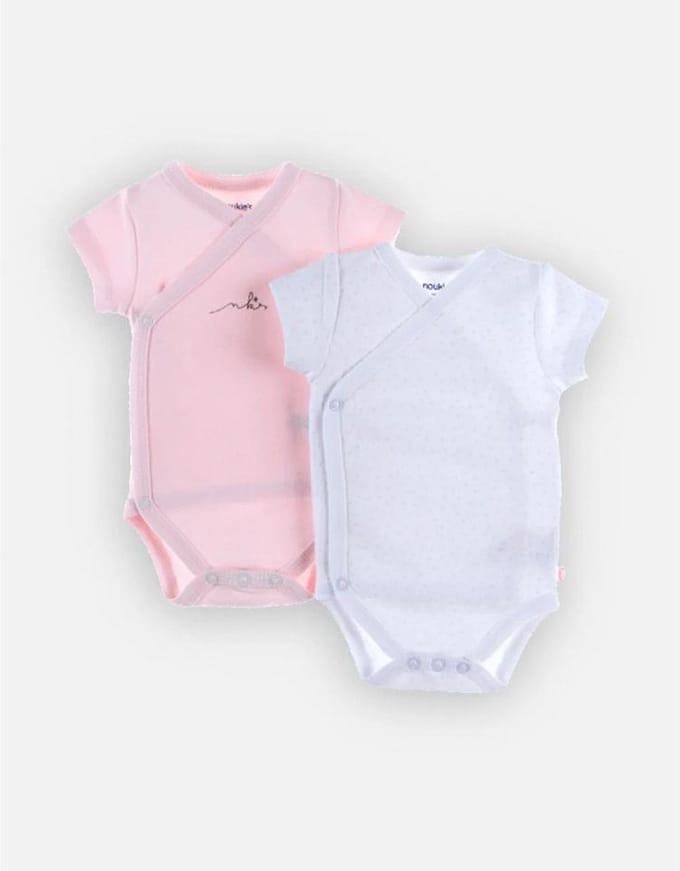 Noukie's - 2  pack - rompertjes- Body - Roze , wit - 3 maand 62