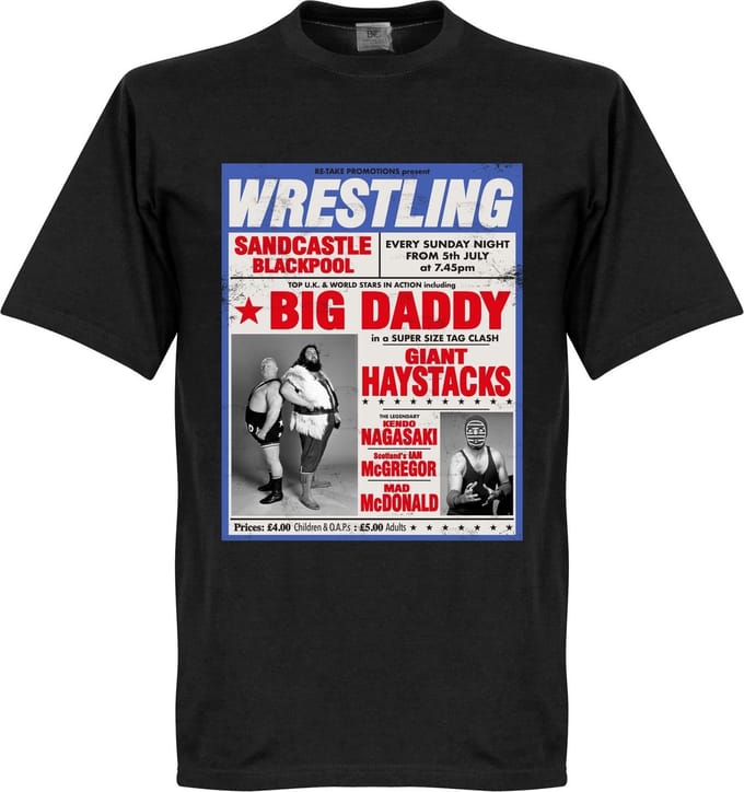 Big Daddy vs Giant Haystack Wrestling Poster T-shirt - Zwart - S