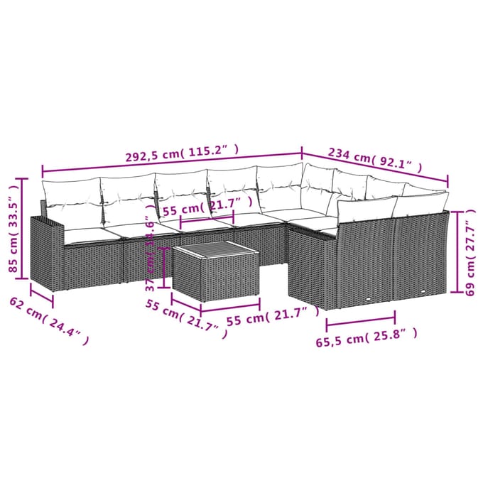 vidaXL - 10-delige - Loungeset - met - kussens - poly - rattan - beige
