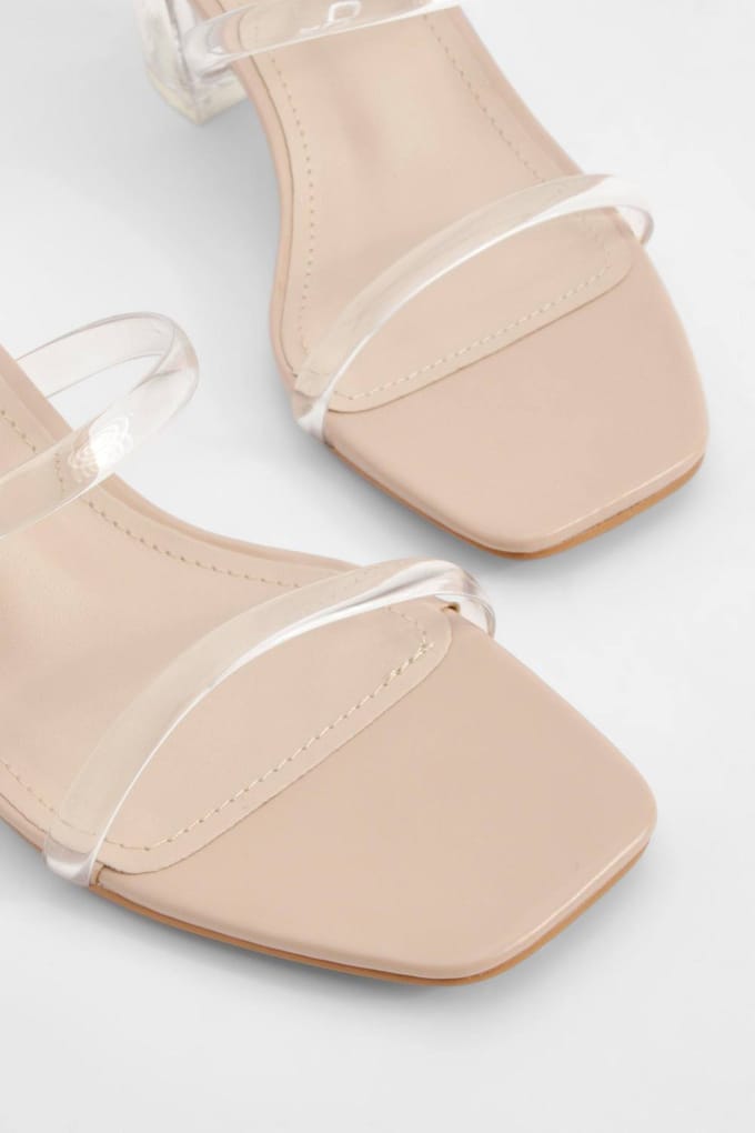 boohoo Dames Wide Fit Clear Low Block Heeled Mules | Nude | Maat: 39