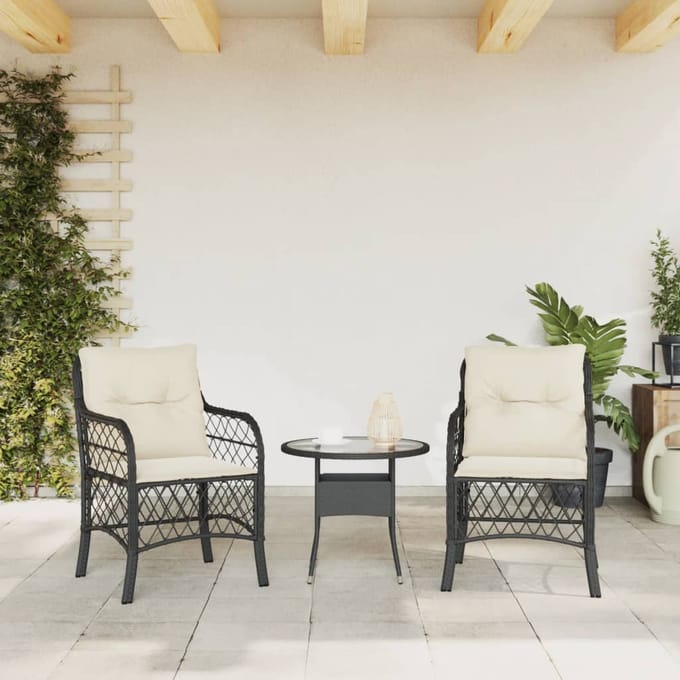 vidaXL - Tuinstoelen - 2 - st - met - kussens - poly - rattan - zwart