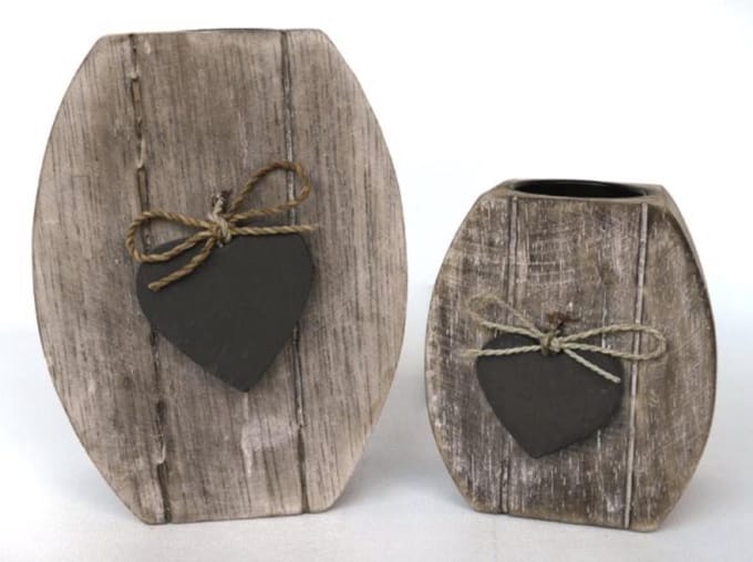 Woodart | Waxinelichthouder met 2 hartjes | 9x10,5 cm (per stuk)
