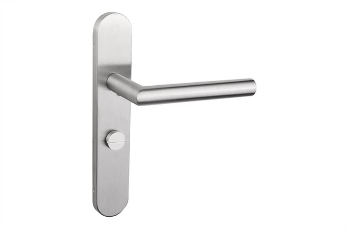 Lavuzo deurkruk Mantua RVS met afgerond schild WC63/8 badkamersluiting | Per set | Deurklink met schild