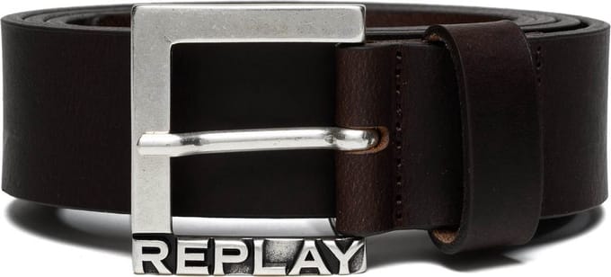 REPLAY Leren Riem Leather Belt W85 Brown Cocoa Donkerbruin