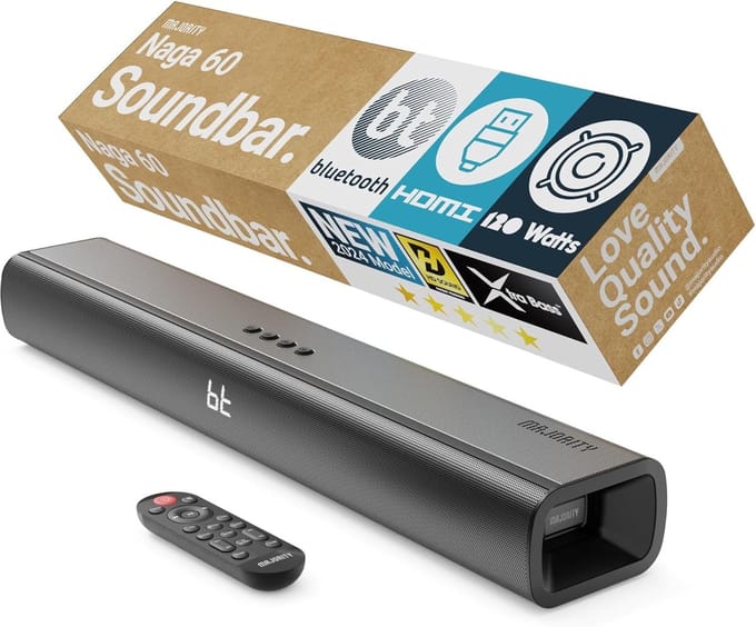 Majority Naga 60 Soundbar - Bluetooth - 120W - Ingebouwde Subwoofer - AUX - met EQ-modi - Zwart