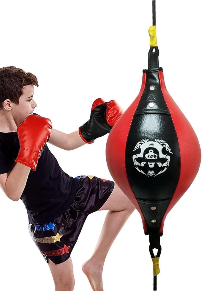 Snelheidstas Bokszak - Trainingsbal Boksen - Verbeter Snelheid - Ruittextuur Grip - 38x18cm - Zwart Rood