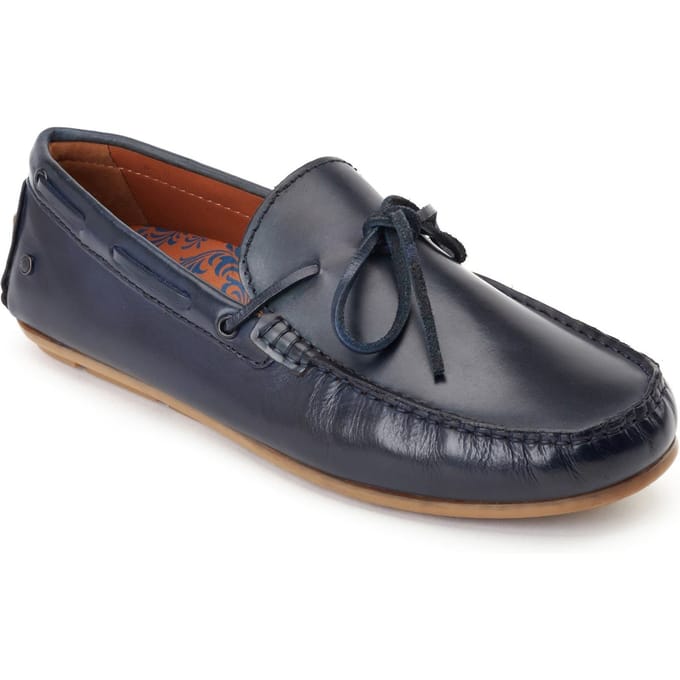 Base London Brooks Leren Heren Navy Standaard Instappers