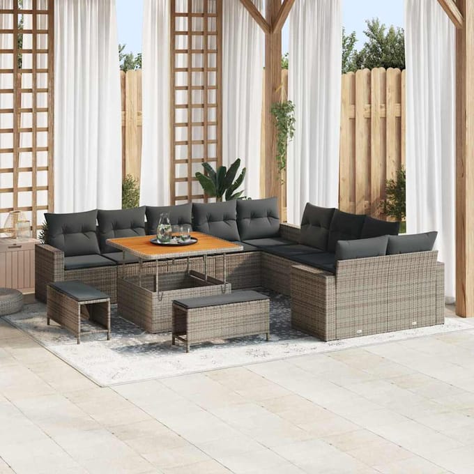 vidaXL - Tuinbank - Set - 17 - st - 12-zits - Grijs - poly - rattan