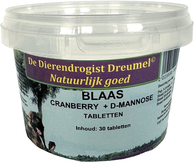 Blaas Ondersteuning Hond Dierendrogist - Cranberry D-Mannose Tabletten - 30 Tbl