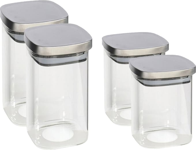 Gerim - 4x keuken voedsel voorraadpotten glas - 2 formaten 1500/1100 ml