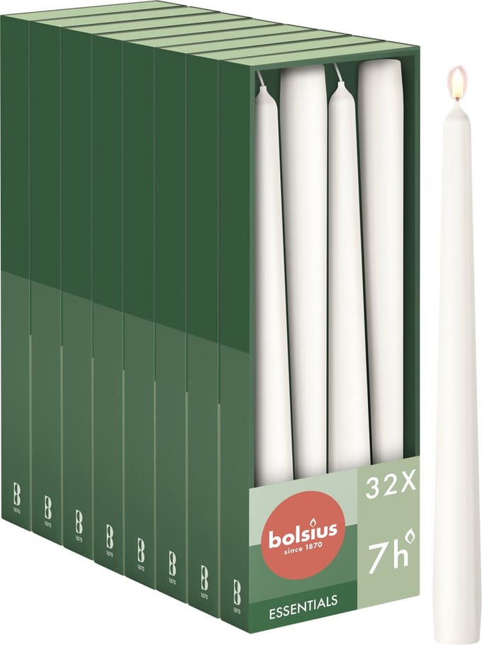 Bolsius - Gladde Dinerkaarsen - 24,5 cm - 32 stuks - Wit