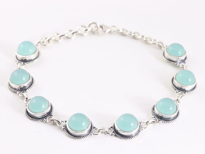 Bewerkte zilveren armband met aqua chalcedoon