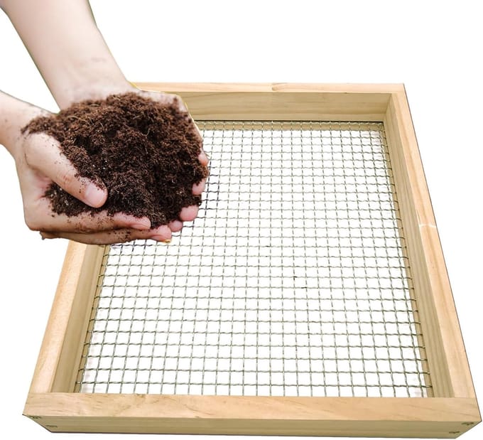 Grondzeef Bodemfilter - Tuin Zeef - Compost Scheiden - Robuuste Houtconstructie - 34 x 30 cm - Natuurlijk
