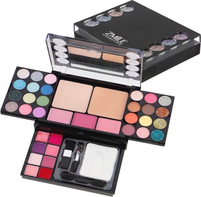 Vegan Make-up Set met Diamanten Accent – Oogschaduw, Blush, Glanzende Lipgloss en Glittercrème