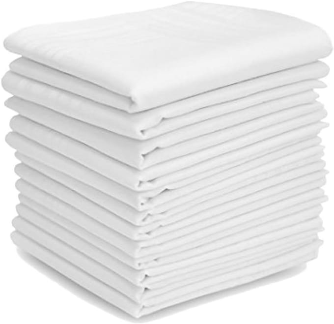 12-Pack Witte Heren Zakdoeken 100% Katoen 44x44 cm - Klassiek Dessin