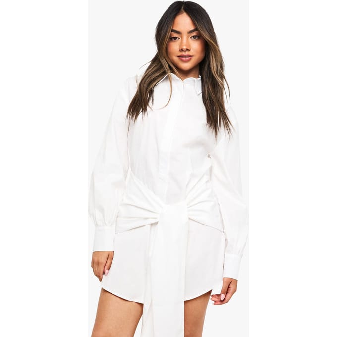 boohoo Dames Wrap Shirt Dress | White | Maat: 10