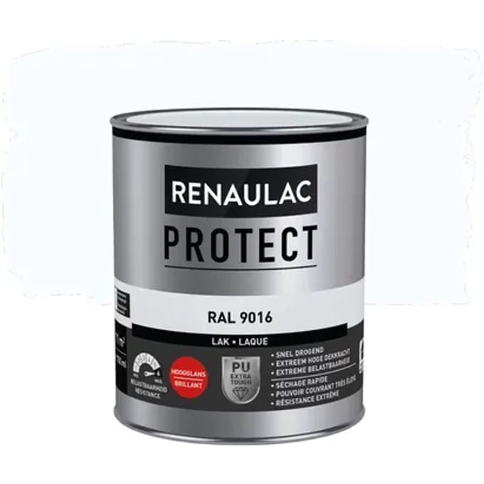 Renaulac Houtlak Protect - Hoogglans - Verkeerswit Ral 9016 - 750ml