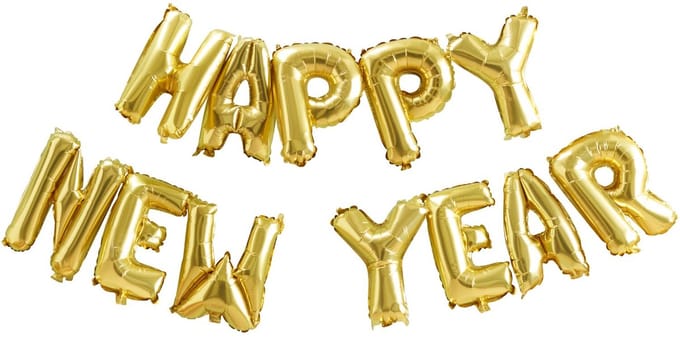 Ginger Ray Metallic Star 'Happy New Year' folieballon slinger - goud - Set-1