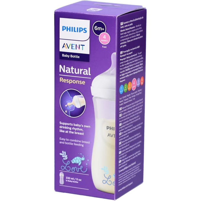 Philips Avent Natural Response babyfles - 1 stuk – 330 ml – flow 4 - schildpad - SCY906/11