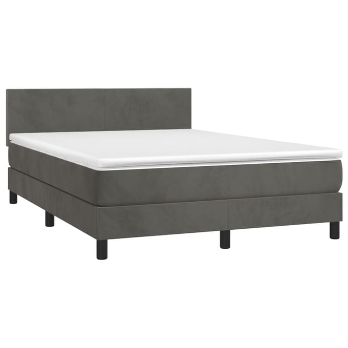 vidaXL - Boxspring - met - matras - en - LED - fluweel - donkergrijs - 140x190 - cm
