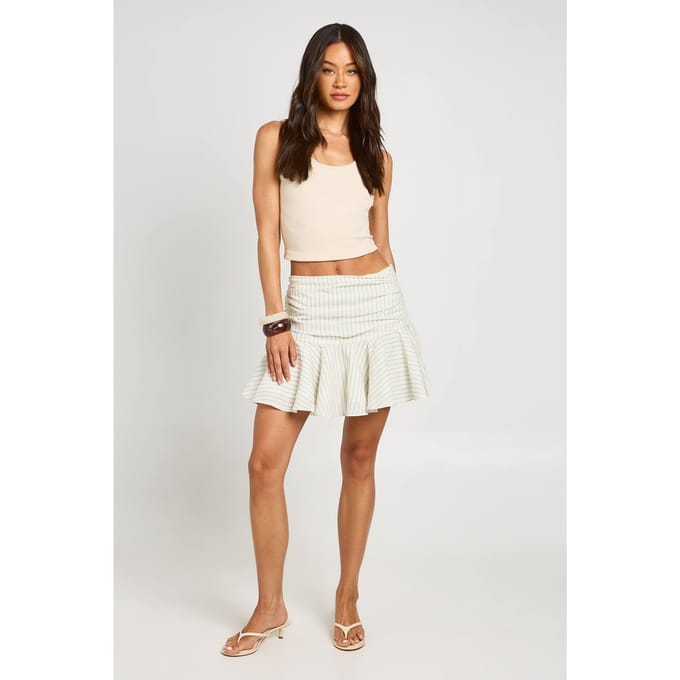 boohoo Dames Lange Geplooide Minirok Met Ruches En Streepprint | Lemon | Maat: 16