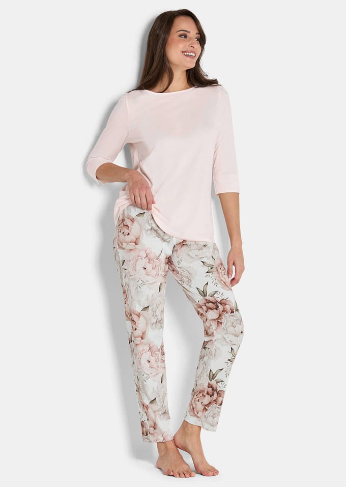 Pyjama van katoen-modal - rosé / gebroken wit / grijs - Gr. 44 van Goldner Fashion