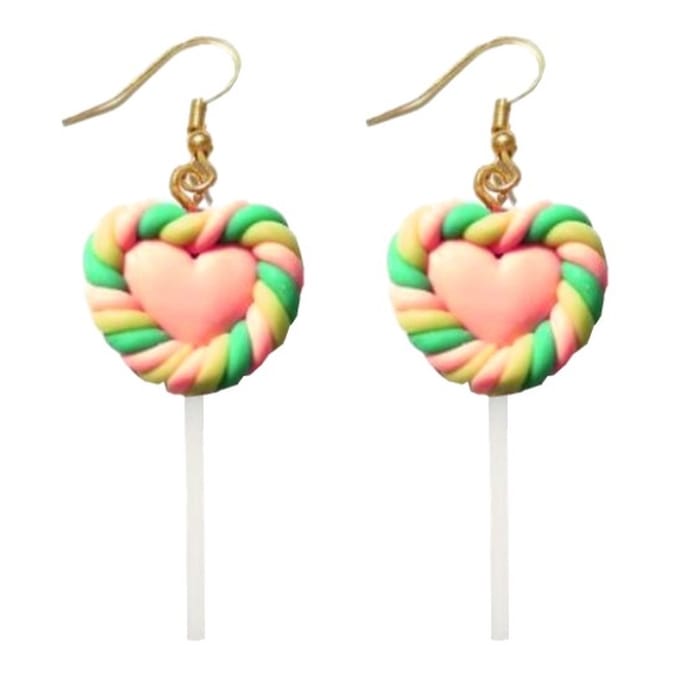 Fako Bijoux® - Oorbellen - Lolly Met Hartje - 22x60 - Multicolor