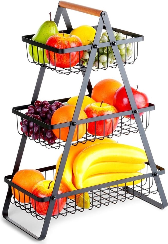 Fruitschaal Metaal Zwart 3-Niveaus - Fruitmand