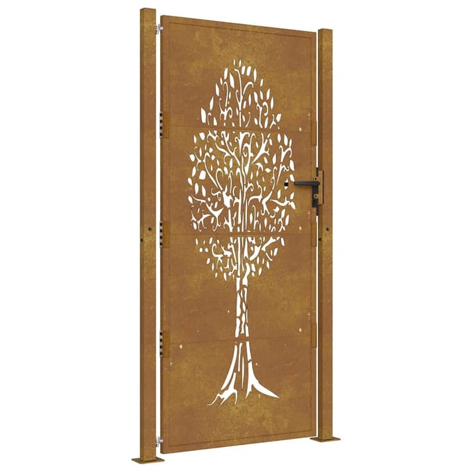 vidaXL Poort 100x200 cm cortenstaal boom ontwerp