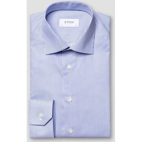 Eton Overhemd Fine Twill Stripe Extra Long Staple Cotton Blauw / male