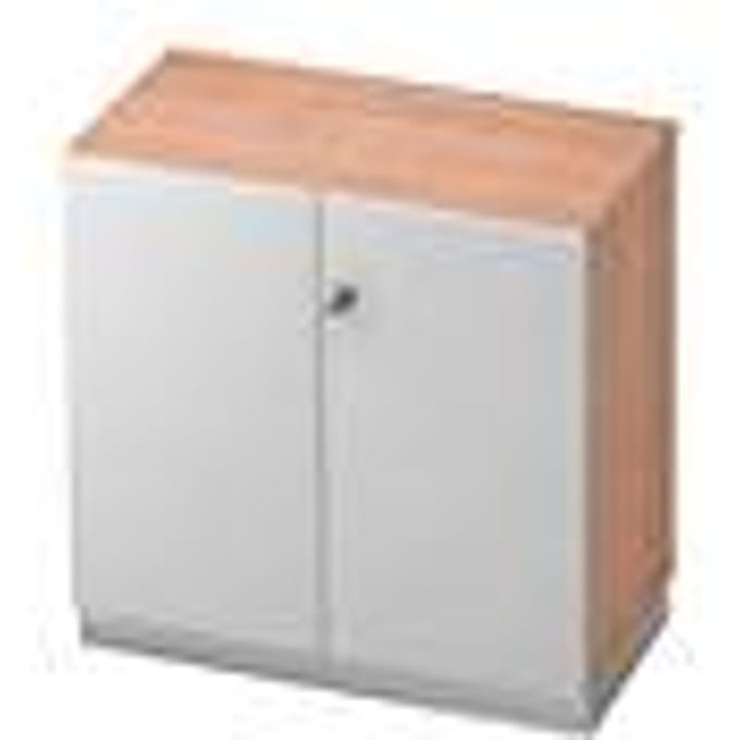 Archiefkast, 2 ordnerhoogten, B 800 x D 420 mm, notenhoutpatroon/zilver