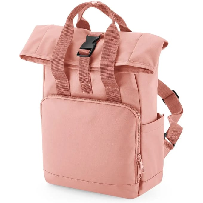 Recycled Mini Twin Handle Roll-Top Backpack BagBase Junior - 9 Liter Blush Pink