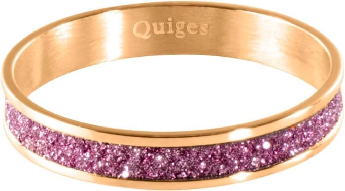 Quiges Stapelring Dames - Vulring Roze Glitter - RVS Roségoudkleurig - Maat 22 - Hoogte 4mm